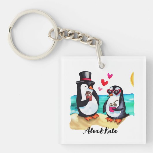 Funny Pinguin Couple, Tiere in Liebe Schlüsselanhänger (Vorderseite)