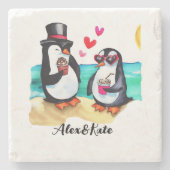 Funny Pinguin Couple, Tiere in Liebe Steinuntersetzer (Vorderseite)