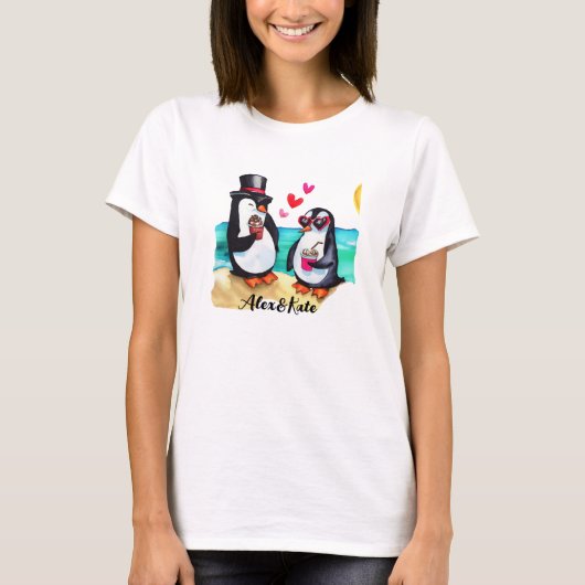 Funny Pinguin Couple, Tiere in Liebe T-Shirt (Vorderseite)