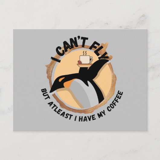 Funny Pinguin Drink Coffee Postkarte (Vorderseite)