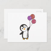 Funny Pinguin fliegt mit Balloons auf Postkarte (Vorne/Hinten)