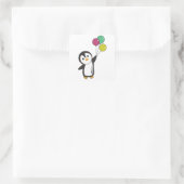 Funny Pinguin fliegt mit Balloons auf Quadratischer Aufkleber (Tasche)