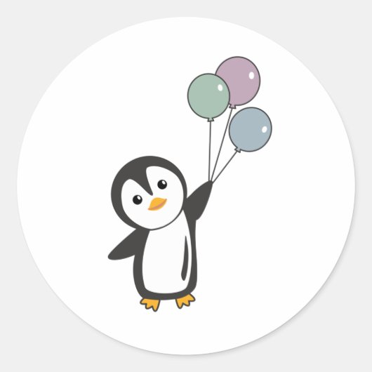 Funny Pinguin fliegt mit Balloons auf Runder Aufkleber (Vorderseite)