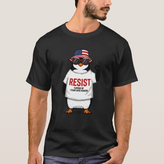 Funny Pinguin Resist Flippers Up Protest gegen T T-Shirt (Vorderseite)