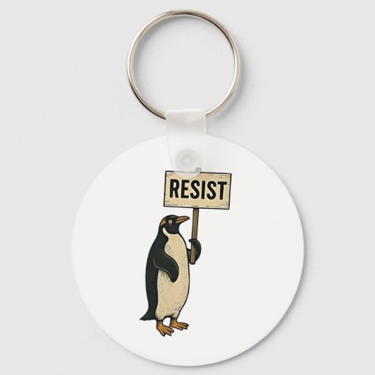 Funny Pinguin Resist Protest gegen Tarrifs Schlüsselanhänger (Vorderseite)
