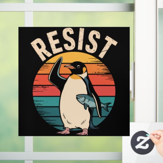 Funny Pinguin Resist Protest gegen Zölle Fensteraufkleber (Zuhause)