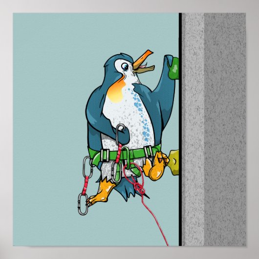 Funny Pinguin rock climbing Poster (Vorne)