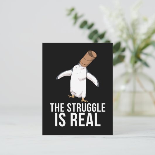 Funny Pinguin spendet Männern den Kampf ist echt Postkarte (Stehend Vorderseite)