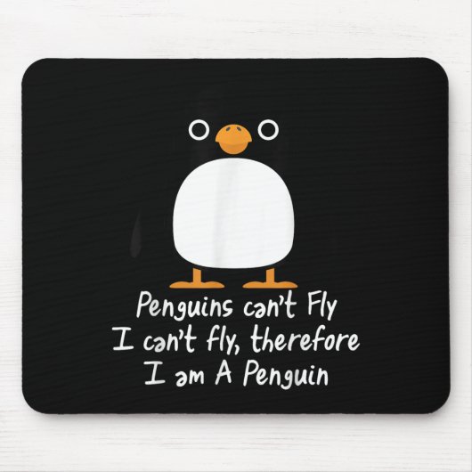 Funny Pinguin T Shirt Cool I Can't Fly Animal Lieb Mousepad (Vorne)