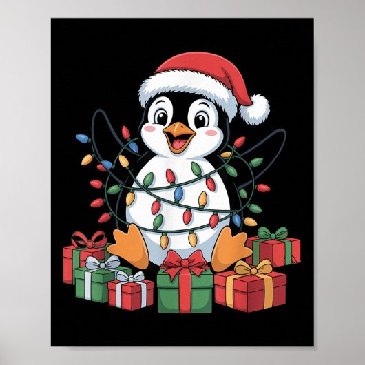 Funny Pinguin Weihnachtsmannmütze Tiere liebt Ugly Poster (Vorne)
