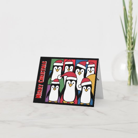 Funny Pinguine in Weihnachtsmannmützen Weihnachten Karte (Vorderseite)
