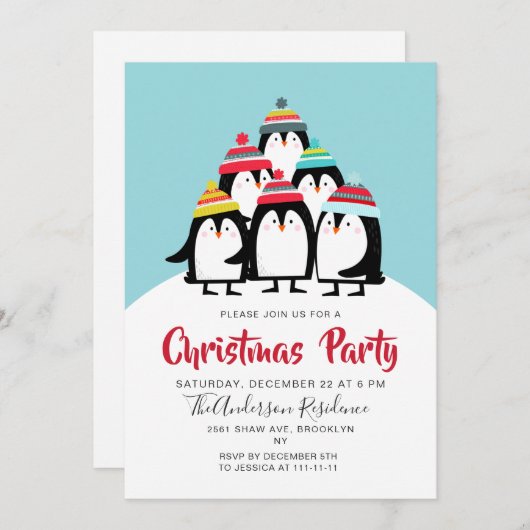Funny Pinguine Weihnachts-Party Urlaub Einladung (Vorne/Hinten)