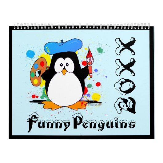 Funny Pinguins Cartoon Fun Farben Grosser Kalender (Titelbild)