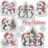 Funny Pinguins in Red Merry Christmas Aufkleber (Vorderseite)