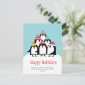 Funny Pinguins Weihnachts Unternehmensgrüße Postkarte (Stehend Vorderseite)