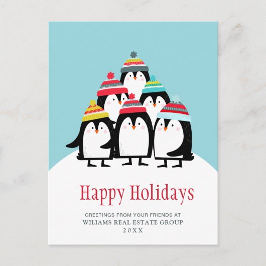 Funny Pinguins Weihnachts Unternehmensgrüße Postkarte (Vorderseite)