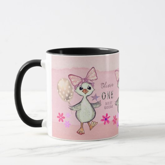 Funny Pink Albern Gans Custom 1. Geburtstag Tasse (Links)