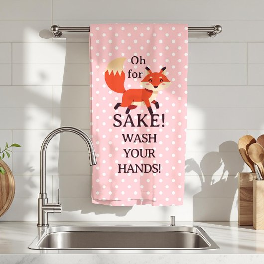 Funny Pink and White Polka Dot Oh For Fox Sake Handtuch