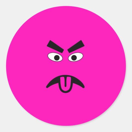 Funny Pink Angry Face Runder Aufkleber (Vorderseite)