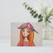 Funny Pink Bird in ihrem Haar Postkarte (Stehend Vorderseite)