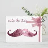 Funny Pink Bling Mustache Save The Date (Stehend Vorderseite)