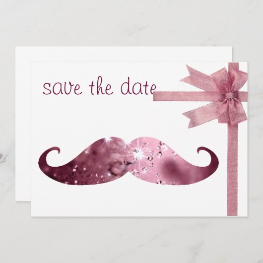 Funny Pink Bling Mustache Save The Date (Vorne/Hinten)