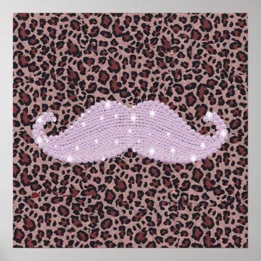 Funny Pink Bling Mustache und Animal Print Muster Poster (Vorne)
