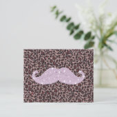 Funny Pink Bling Mustache und Animal Print Muster Postkarte (Stehend Vorderseite)