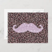 Funny Pink Bling Mustache und Animal Print Muster Postkarte (Vorne/Hinten)