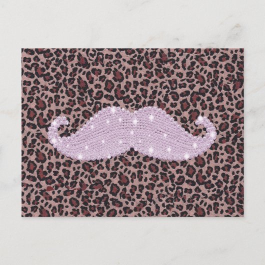 Funny Pink Bling Mustache und Animal Print Muster Postkarte (Vorderseite)