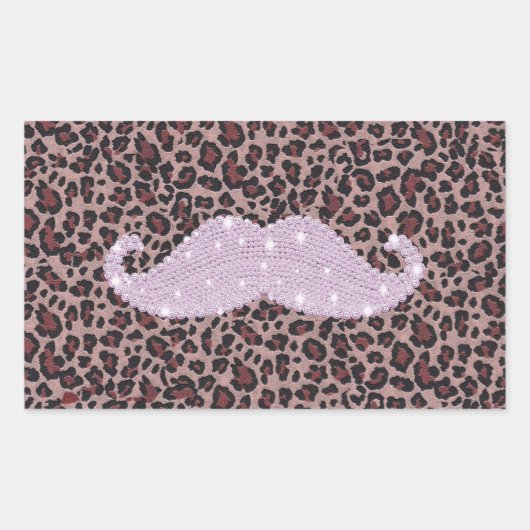 Funny Pink Bling Mustache und Animal Print Muster Rechteckiger Aufkleber (Vorderseite)
