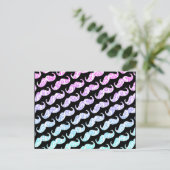 Funny Pink Blue Floral Damask Mustache Muster Postkarte (Stehend Vorderseite)