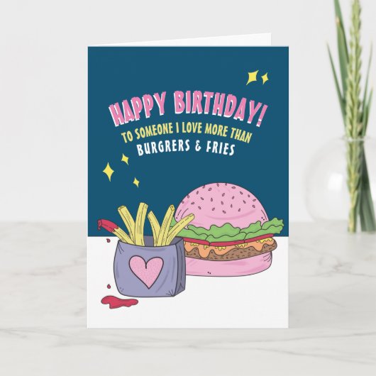 Funny Pink Burger and Fries Happy Birthday Card Karte (Vorderseite)
