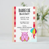 Funny Pink Cartoon Pig | Beach Pool Party Einladung (Stehend Vorderseite)