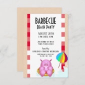 Funny Pink Cartoon Pig | Beach Pool Party Einladung (Vorne/Hinten)