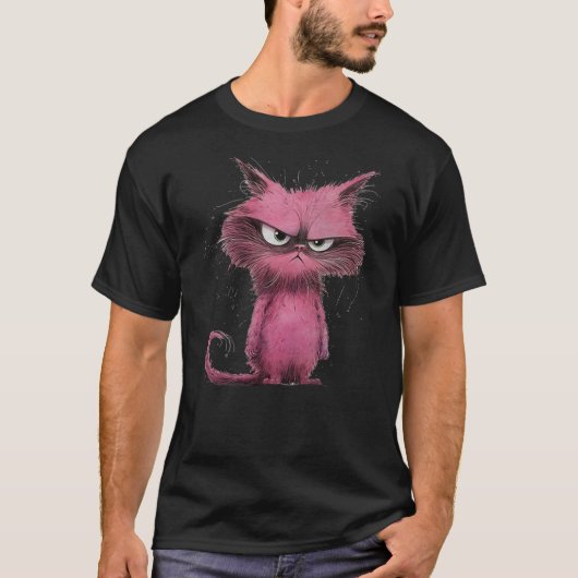 Funny Pink - Cat Angry Grumpy Cute Pet Cat lover T-Shirt (Vorderseite)