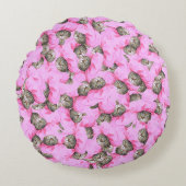 Funny Pink Cat Pattern Rundes Kissen (Vorderseite)