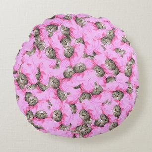 Funny Pink Cat Pattern Rundes Kissen