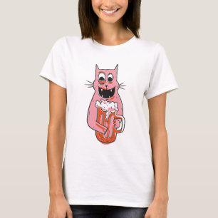 Funny Pink Cat with Beer T - Shirt