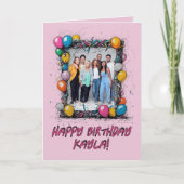 Funny Pink Custom Foto Birthday Card Group Team Karte (Vorderseite)
