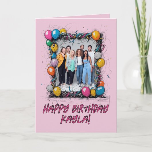 Funny Pink Custom Foto Birthday Card Group Team Karte (Vorderseite)