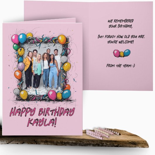 Funny Pink Custom Foto Birthday Card Group Team Karte