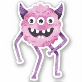 Funny Pink Drei Mit Augen Monster mit Horn Aufkleber
