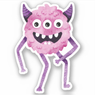 Funny Pink Drei Mit Augen Monster mit Horn Aufkleber
