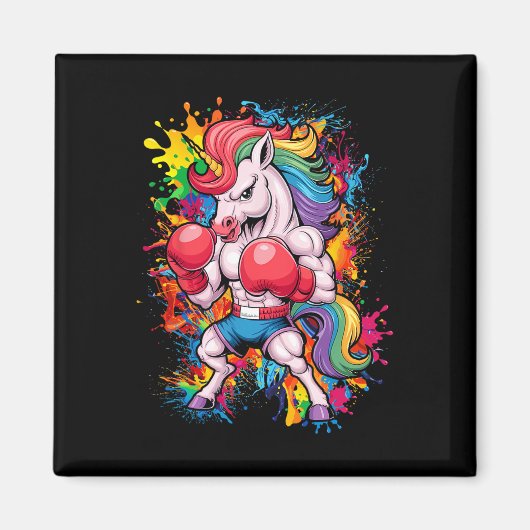 Funny Pink Einhorn mit Boxhandschuhen Magnet (Vorne)