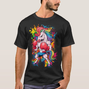 Funny Pink Einhorn mit Boxhandschuhen T-Shirt