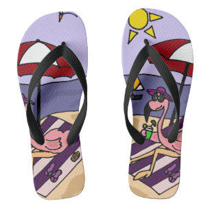 Funny Pink Flamingo am Strand Flip Flops Badesandalen