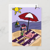 Funny Pink Flamingo am Strand Postkarte (Vorne/Hinten)