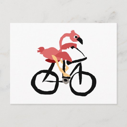 Funny Pink Flamingo Bird auf dem Fahrrad Postkarte (Vorderseite)