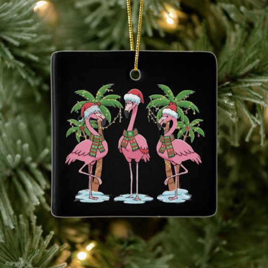 Funny Pink Flamingo "Dreaming of a Pink Christmas Keramikornament (Baum)